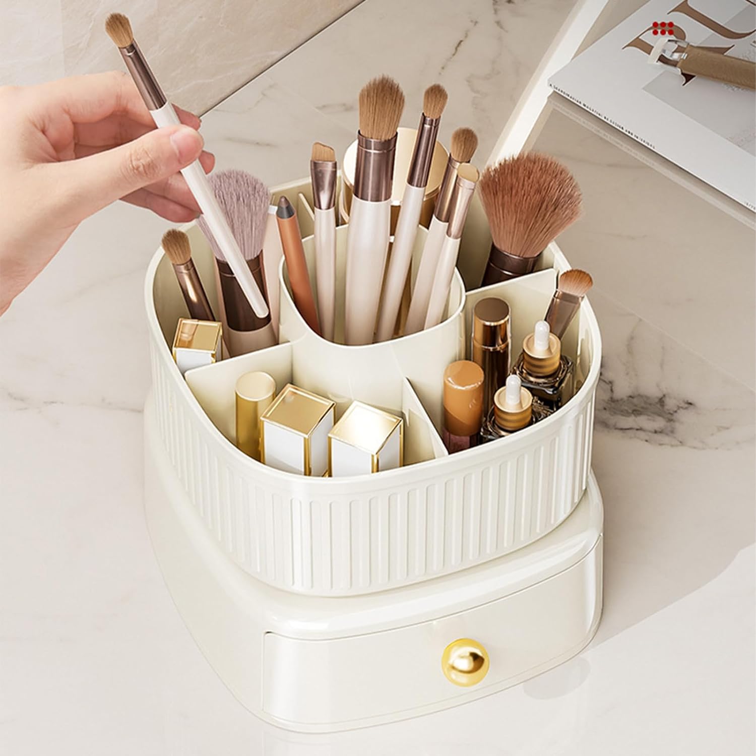 360° Rotate Makeup Brush Holder with Drawer