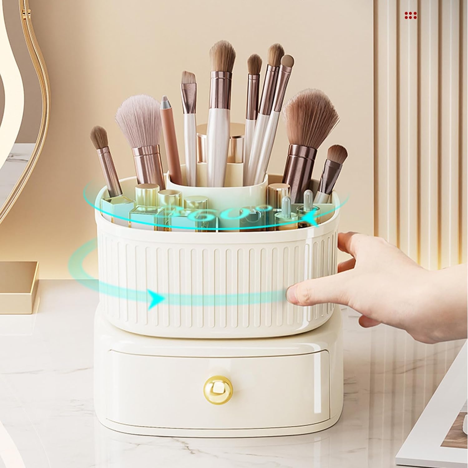 360° Rotate Makeup Brush Holder with Drawer